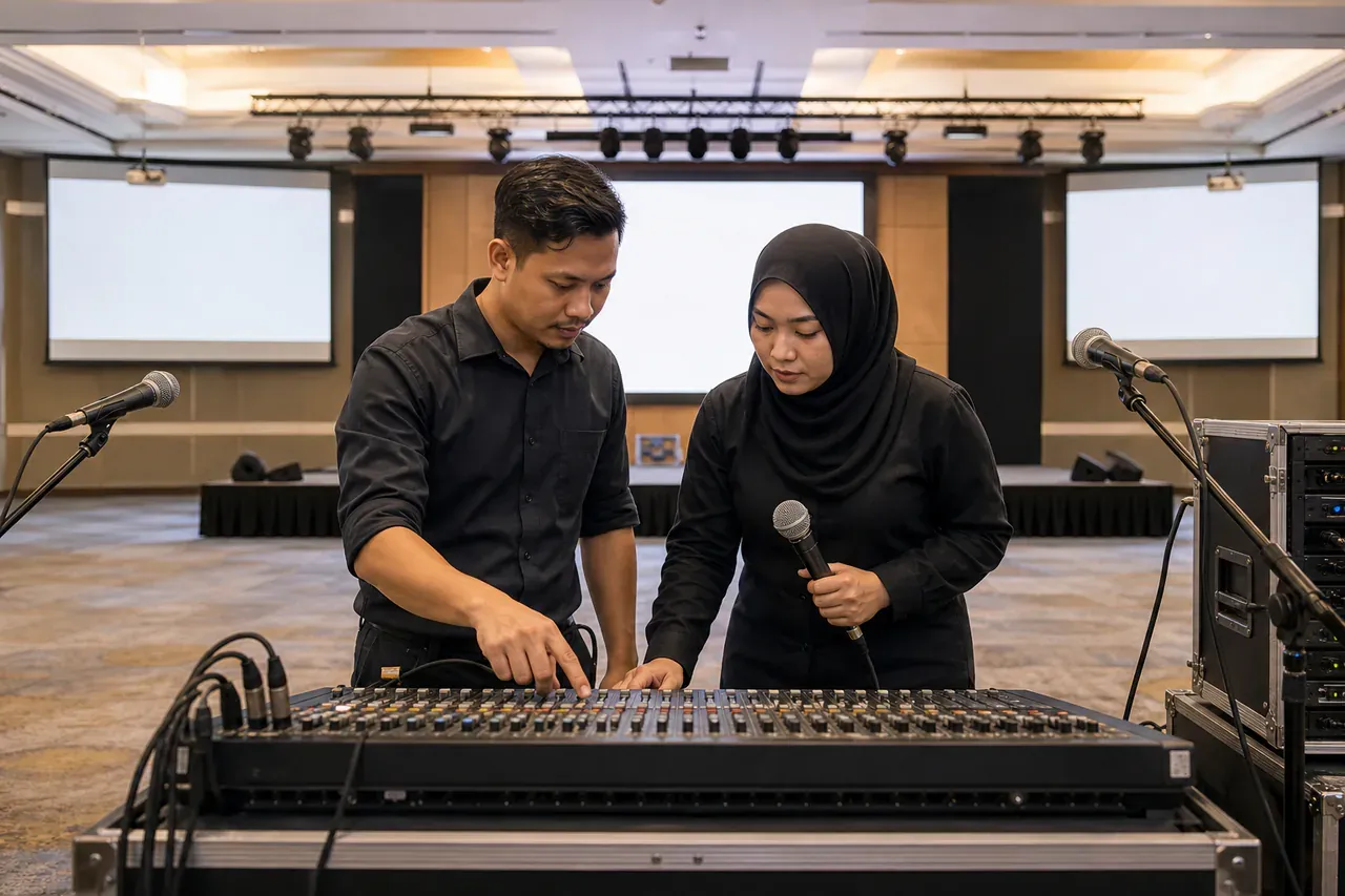 Profesional acara Melayu Malaysia menyediakan Sokongan juruteknik dan pengendali AV acara