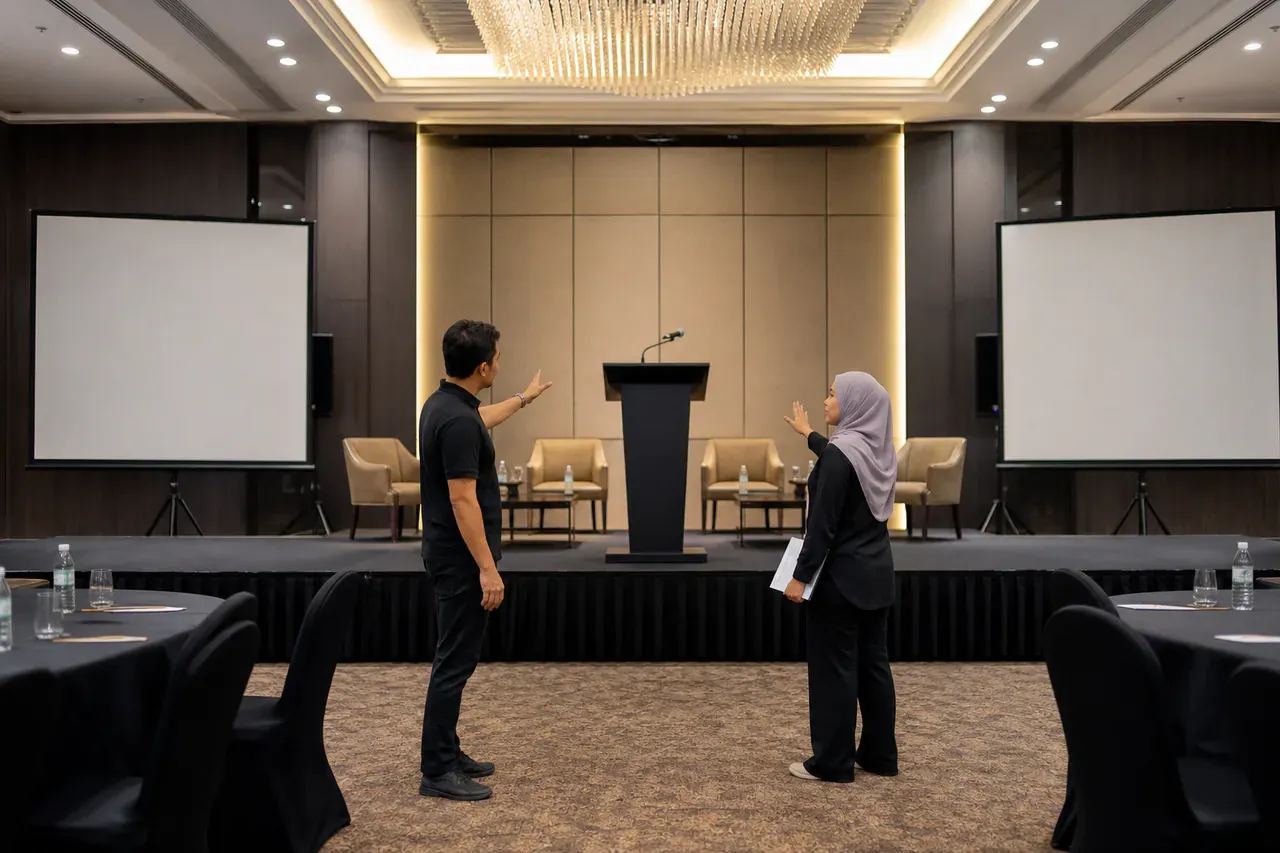 Profesional acara Melayu Malaysia menyediakan Sewaan AV persidangan korporat
