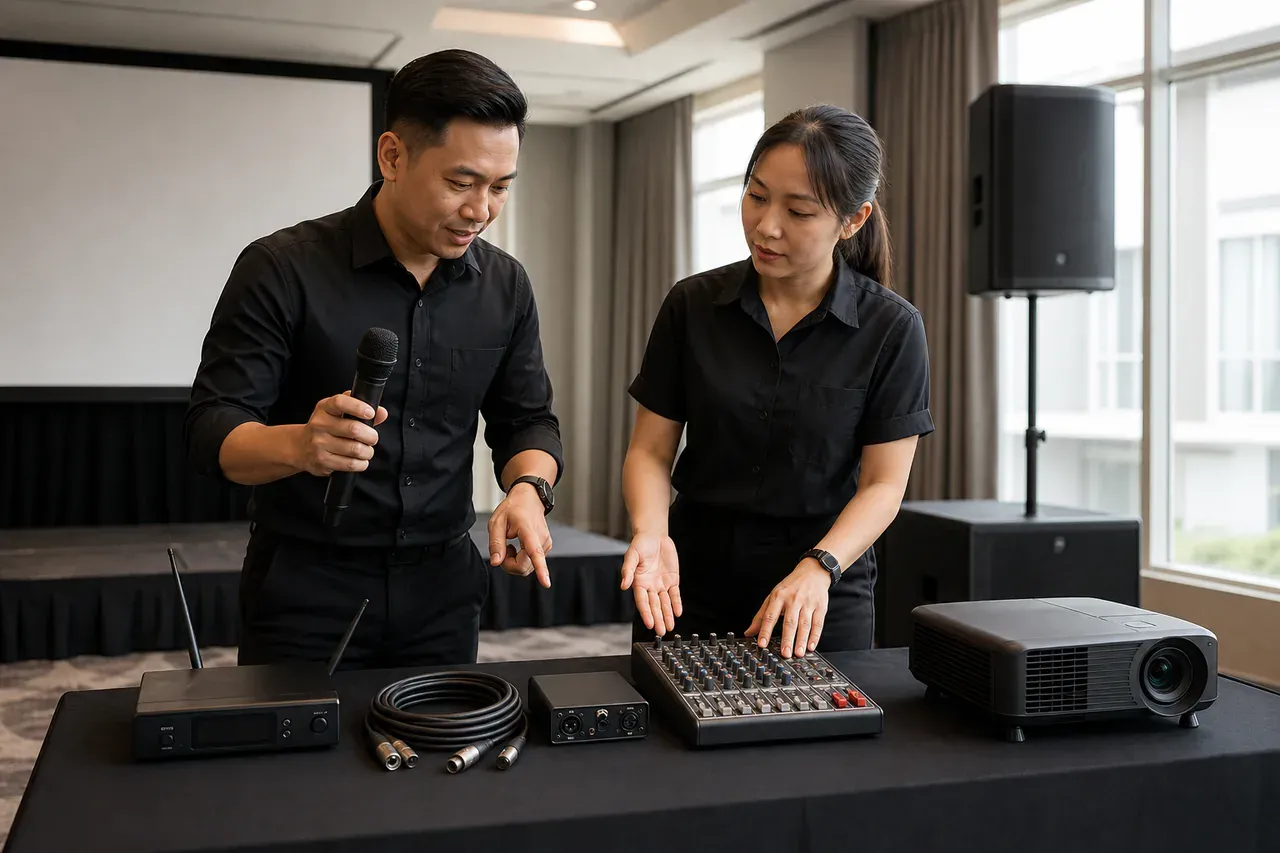 Chinese Malaysian event professionals preparing Event AV glossary