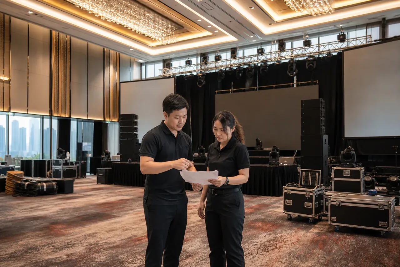 Chinese Malaysian event professionals preparing Kuala Lumpur event AV guide