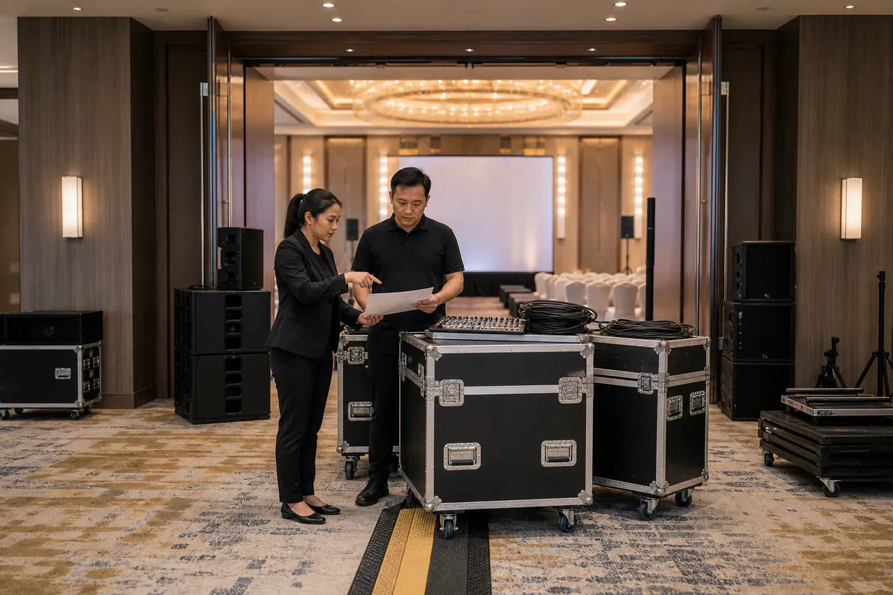 Chinese Malaysian event professionals preparing Malaysia event AV location guides