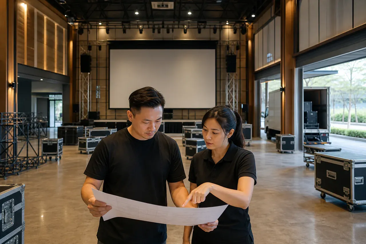 Chinese Malaysian event professionals preparing Selangor event AV guide